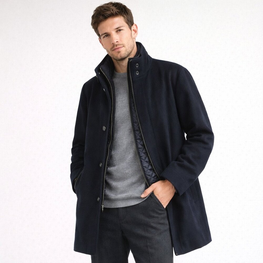 Cardinal of Canada Navy Blue Wool Winter Coat Stand Collar Quilted Lining XXL - Picture 2 of 12